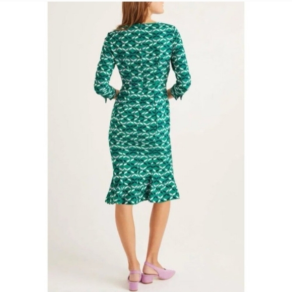 Boden Dress 12R US Violet in Forest Ribbons Green Pink Tulip Hem - Picture 2 of 7